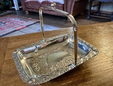Beautiful Silver Plated Ornate Serving Tray With Carry Handle ￼