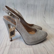 Next Generous Soles Silver Stiletto Slingback Glitter Heels Shoes UK 6 Wide Fit