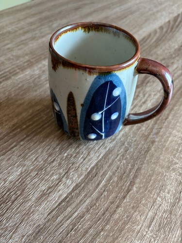 Pottery mug blue brown - blue,