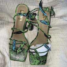 EGO Green Faux Snakeskin Strappy Green Blue Heels Sandals Uk 5