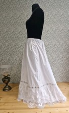 ANTIQUE PETTICOAT EDWARDIAN VICTORIAN BRODERIE ANGLAISE WHITE COTTON SKIRT