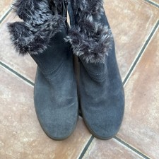Ladies White Stuff Size 6 Grey Suede Flat Boots With Fur Lining V Good Cond
