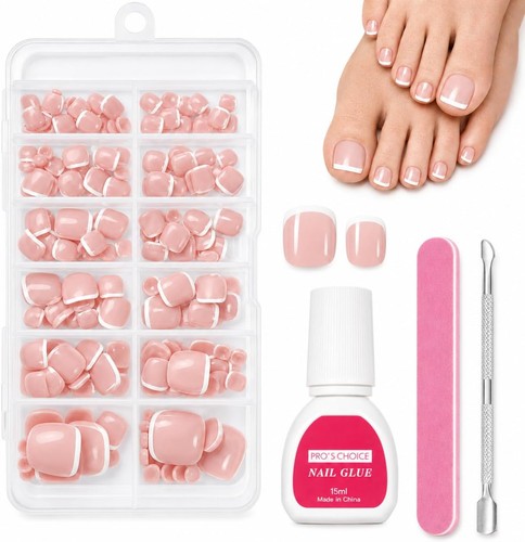 French fake toe nails set - french,