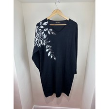 Frank Usher Black Sequin Leaf Knit Dress Size S/M