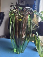 Murano Large Vintage Art Glass Vase In Greens 