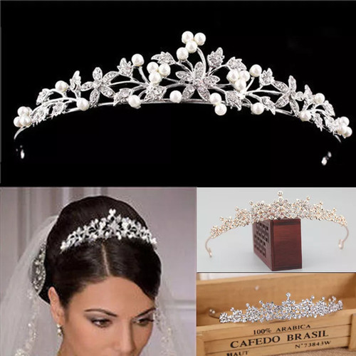 Elegant pearl flower tiara - pearl,