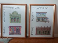 Pair of wall art large pictures by Victor Chin, oak framed. 