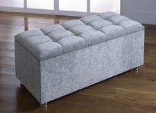 STYLISH CHENILLE FABRIC DIAMANTE OTTOMAN BOX STORAGE BLANKET BOX VARIOUS COLORS