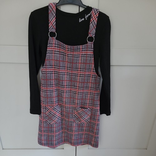 Girls red black pinafore - girls, red/black