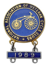 Vintage National Association Of Veteran Cycle Clubs 1989 Members Enamel Badge