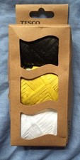 3 x 10m Raffia Paper Ribbon Rolls Crafting Gift Wrapping -Black, Yellow, & White