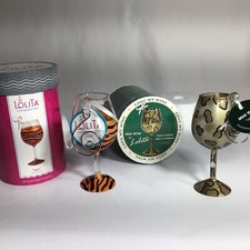 Lolita Mini Wine Glasses Hand Painted Tiger Leopard Animal Print Lot Of 2