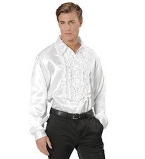 Mens White 1970s Ruffle Shirt