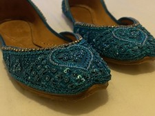 Unze Women’s Punjabi Jutti Shoes Turquoise Blue Size 4