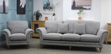 PARKER KNOLL BURGHLEY GRAND 3 SEATER SOFA & CHAIR IN LATITUDE GREY FABRIC