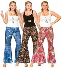 Ladies Hippy Hippie Flared Pants 1960s 60s Fancy Dress Costume Trousers Flares