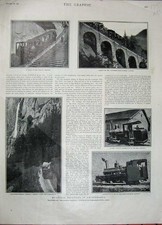 Antique Old Print 1903 Mountain Railways Switzerland Train Viaduct Tunnel 20th