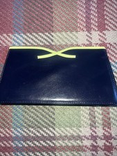 Jacques Vert Small  Navy Blue, Lime Green Trim Clutch Evening Wedding Bag