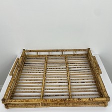 Vintage Slatted Bamboo Handled Serving Tray Made Completely of Bamboo Sturdy