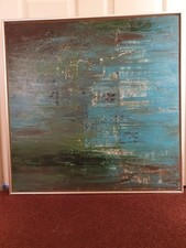 ''REFLECTIONS ON WATER'' oil board, 63 cm x 63 cm, framed, signed verso