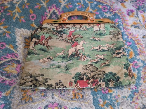 Vintage hunting scene fabric - hunting,