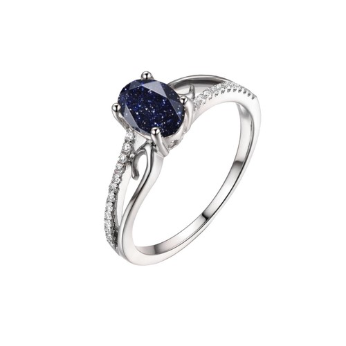 Blue sandstone ring oval cut - blue,