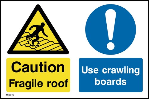 Caution fragile roof use - fragile,