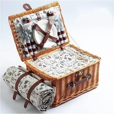 4 Person Outdoor Luxury  Wicker Picnic Basket Set with Plates Wine Glasses