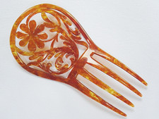 Vintage Hair Comb Celluloid 1920s Pierced Faux Tortoiseshell Ladies 20s Flapper