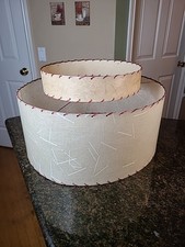 Mid Century Fiberglass Lamp Shade Two Tier With Laced Trim 18'' x 10''