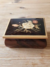Vintage Italian Lacquered Wooden Inlaid Floral Design Jewellery Trinket Box.