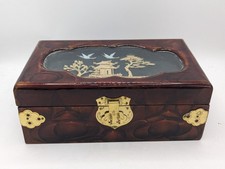 Vintage Wooden Lacquered Satin Lined Diorama Jewellery Box A117 P891