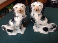 Pair Of Antique Black & White Staffordshire Dogs 