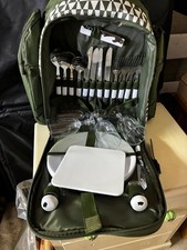 Green Picnic Backpack w/ Blanket 4 Person Weatherproof Picnic Rucksack - VonShef