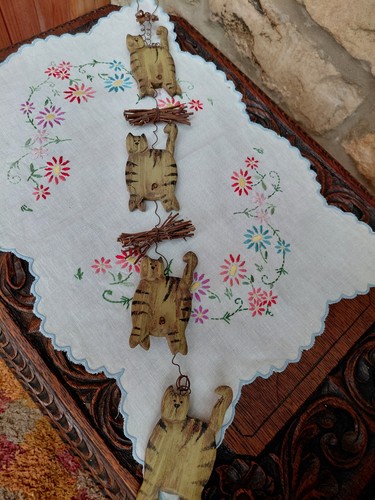 String wooden hanging cats - of,
