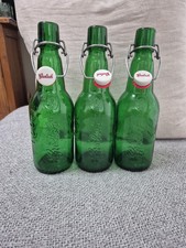 Lot Of 3 Vintage GREEN Embossed GROLSCH Beer Bottles Very Nice  CONDITION