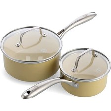 GreenLife Saucepan Set of 2 Durable Ceramic Non-Stick PFAS-Free Yellow (OpenBox)