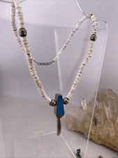 Vintage Navajo Sterling Turquoise Claw Pendant Argillite Beaded Necklace