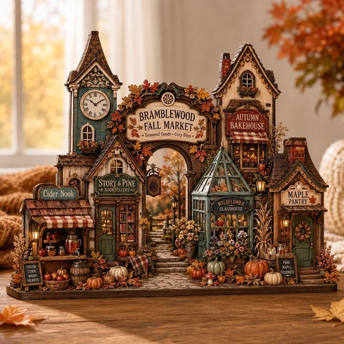 Autumn village wooden - village, block