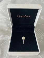 Pandora Sterling Silver Pearl Diamanté Ring Size 54