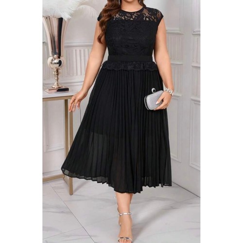 Shein black lace pleated midi - shein,