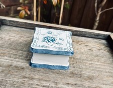 Blue & White Floral Ceramic Trinket Box Book-Shaped Keepsake Box 80s Handpainted
