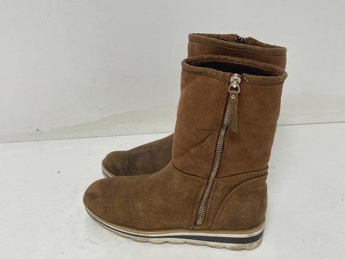 Ladies brown suede side zip - suede,