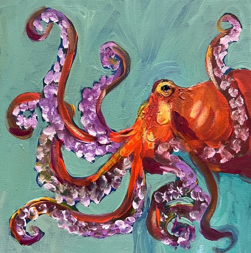 Original octopus painting sea - original,