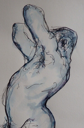 Ink drawing nude male man