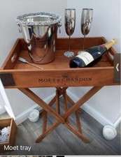 Moet Chandon Champagne Butler Tray On Legs Waxed Wooden Vintage Style
