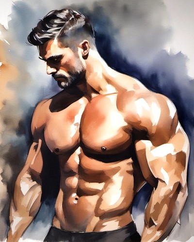 Watercolor style muscular male - style,