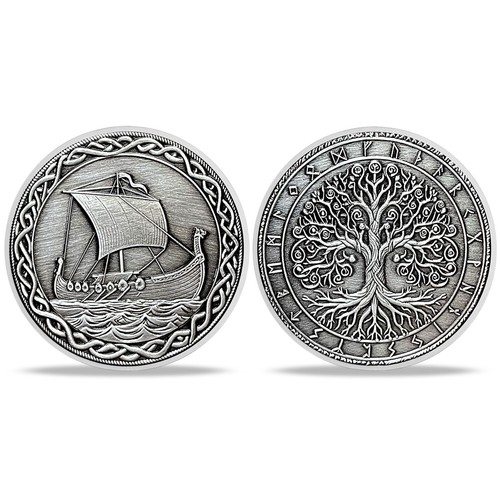 Silver viking coin - silver, ship