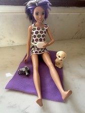 Barbie Doll Dressed With Dog Blanket & Bumbag & Camera For Travel Purple Hair