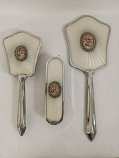 Vintage Chrome Dressing Table Set Floral Embroidery Mirror Brush Made In England
